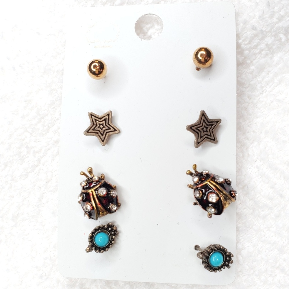 Ladybug Earrings set 4 pairs